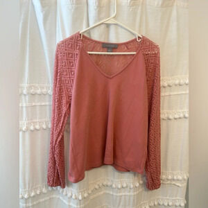 Cobble Lane long sleeve mauve pink blouse with lace detail size L